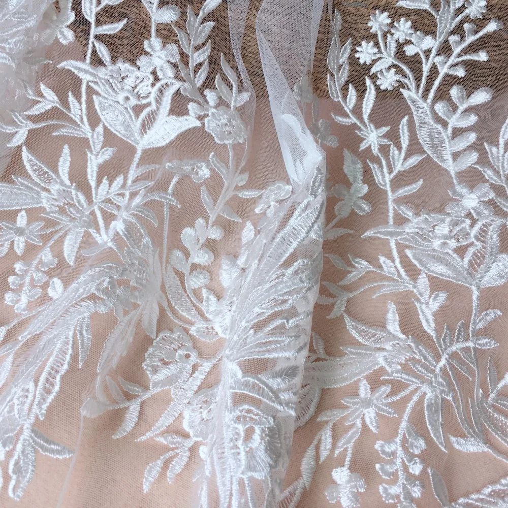 

Exquisite Ivory White Floral Sequins Lace Fabric Bridal Lace Wedding Dress Haute Couture Dress Lace Fabric - one yard