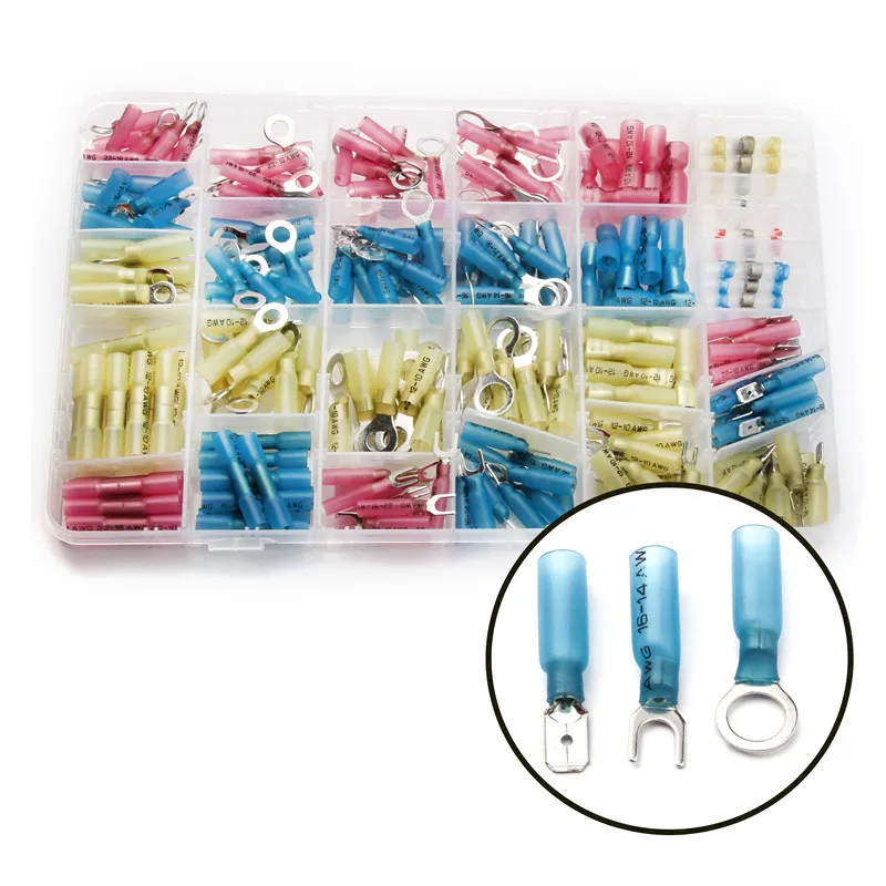 260Pcs Assorted Insulated Fork U-type Set Electrical Crimp Spade Ring Butt Splice Connectors Wire Solder Seal Terminaks Kit