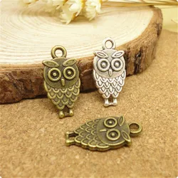 High Quality 20 Pieces/Lot 18mm*9mm Antique Silver plated or  Bronze Small Metal Owl Charms For Diy Jewelry Making