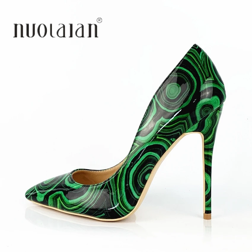 

2019 Women Pumps Green Patent Leather Super High Heels Sexy Ladies Pointed Toe Stiletto Pumps Slip on Heeled Party Shoes Woman