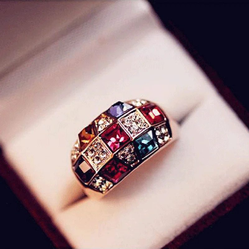 1 multi-color crystal luxury women\'s banquet dress ring rings