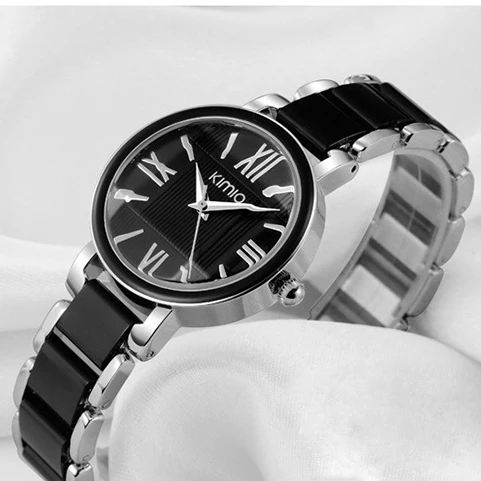 Kimio Brand Women Imitation Ceramic Watches Bracelet Quartz Watch Big Dial Wristwatches Ladies Stainless Steel Bracelet Watch