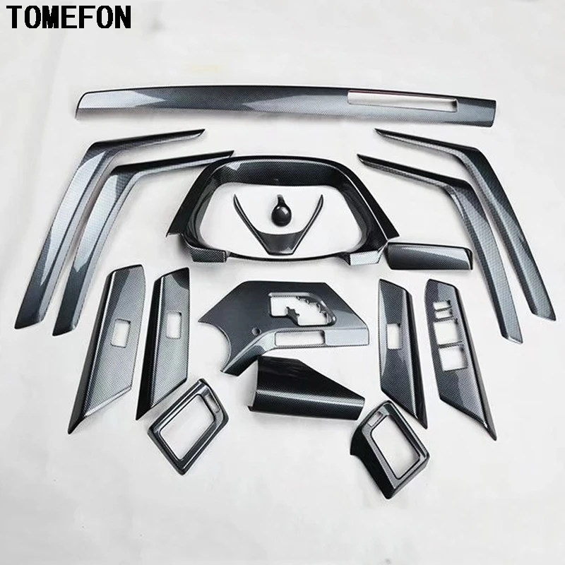 TOMEFON 17PCS For Toyota RAV4 RAV 4 2014 ABS Carbon Fiber Paint Front Dash Board Air Vent Panel Inner Door Interior Accessories