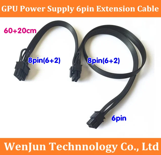 

10PCS NEW PCI-E 6-Pin to Dual 8Pin(2+6) GPU Power Extension Cable 20cm+60cm Y-Type Ribbon Cable