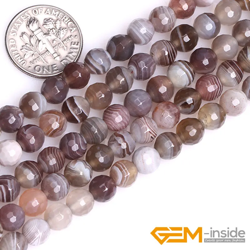 Perles rondes à facettes en agate naturelle du Botswana, pour la fabrication de bijoux, fil de 15 pouces, accessoires perle 4mm 6mm 8mm 10mm