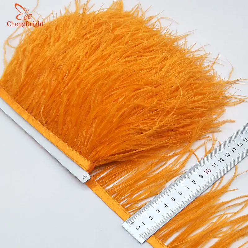 ChengBright Commercio All\'ingrosso di Alta Qualità 10 Yards Arancione Reale Nastro Della Piuma Dello Struzzo Piume di Struzzo Trim Frangia