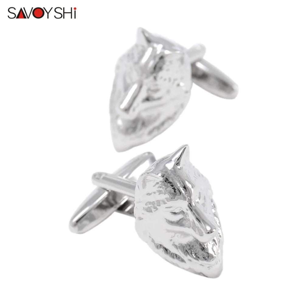 SAVOYSHI Wolf Head Cufflinks for Mens Shirt Cuff nails High Quality Novelty Silver Color Animal Cuff links Brand Fashion Jewelry