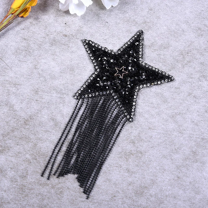 6 Style Luxury Crystal Rhinestone Star Tassel Badge Patches for Clothing Iron on Clothes Jacket T Shirt Appliques Stripe Sticker