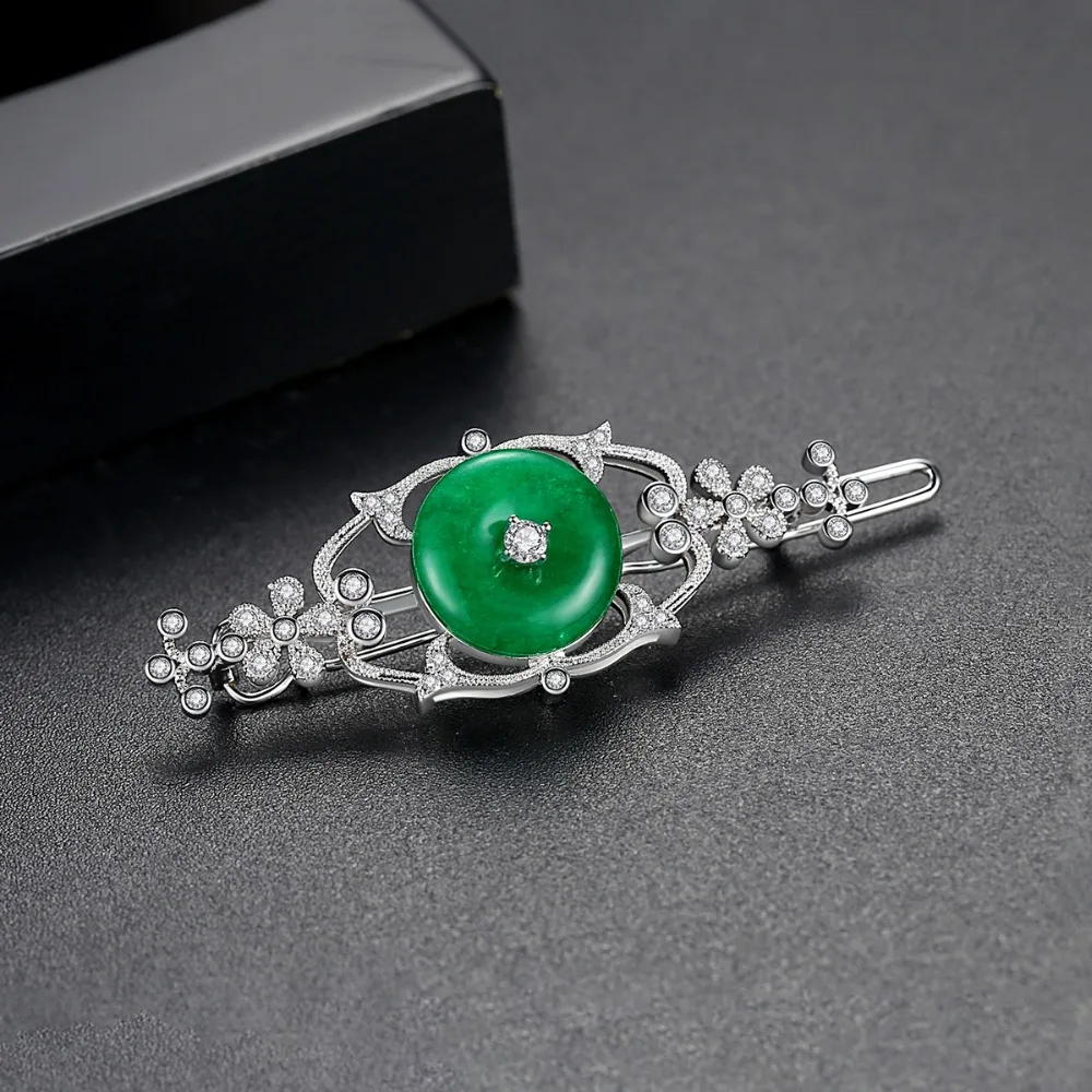 LUOTEEMI Green Jade Color Vintage Hair Pins Luxury Cubic Zirconia Bridal Wedding Hair Clip Elegant Women CZ Hair Accessories