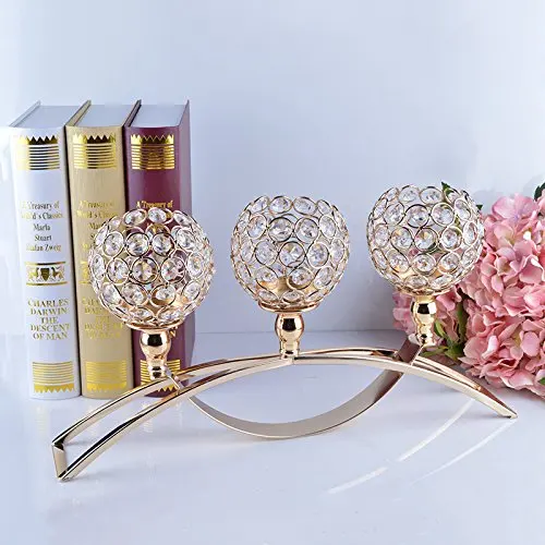 

Gold Votive Crystal Candle Holder Arch Bridge Shape 3 Arms Candelabra for Wedding Decoration Dining Table Centerpieces