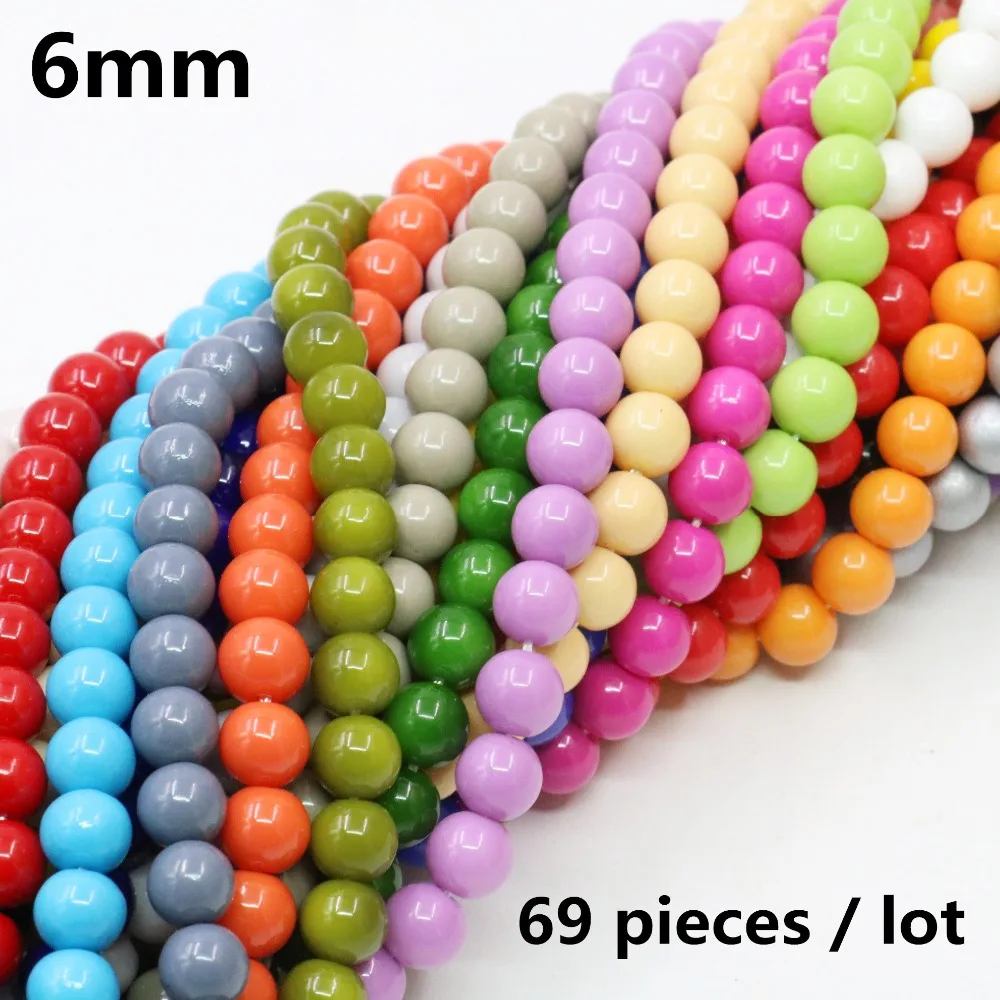 Wholesale 27 Colors Multicolor Baking Paint Shell Pearl Glass 6mm Loose Beads Diy Jewelry Spacers Findings Girls\'Gifts 16inch