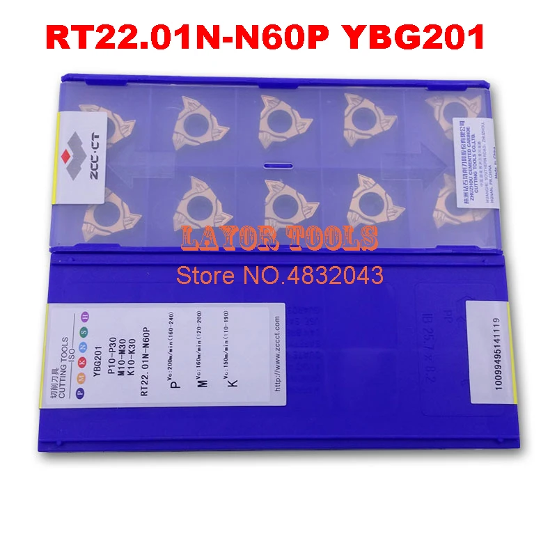 RT22.01N-N60P YBG201, 22 ER y EMR N 60 adecuado para roscado de acero semiacabado inserto Cnc tornos Material aleación dura Zcc
