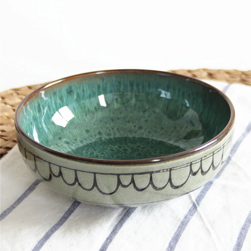 

EECAMAIL Retro Japanese style Hand-painted Dishes Bowl Noodles Bowl Soup Bowl Porridge Bowl underglaze color Salad bowl