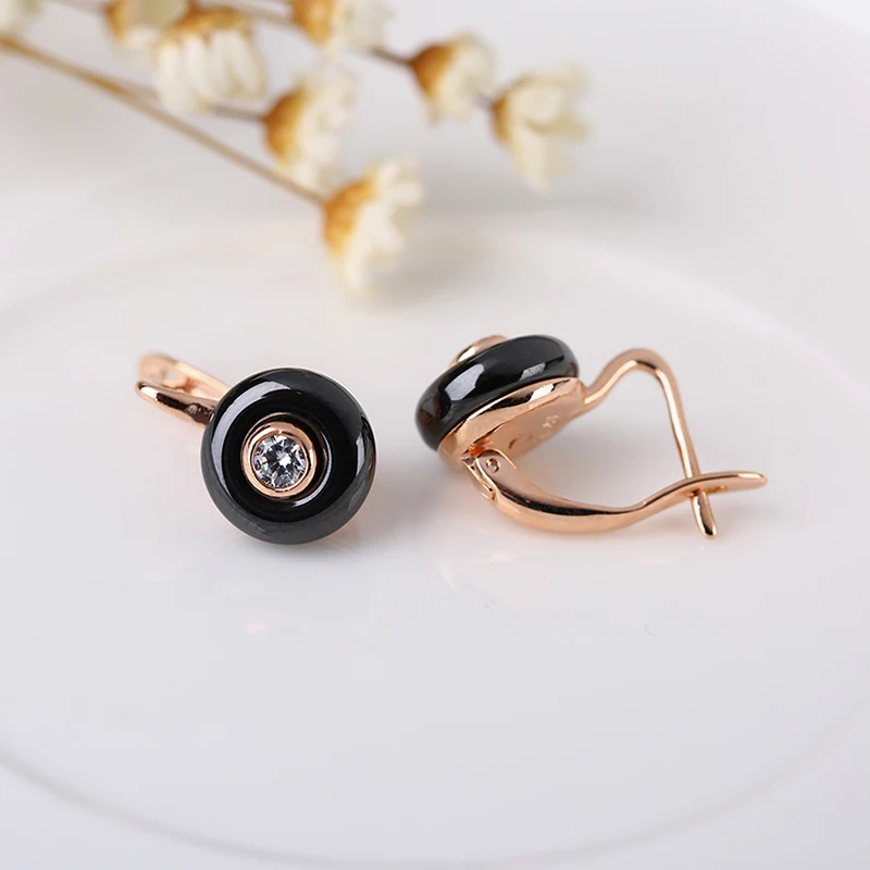 Fashion AAA CZ Element 585 Rose Gold Round Stud Earrings For Women Healthy Ceramic Earring Jewelry Factory Price Engagement Gift