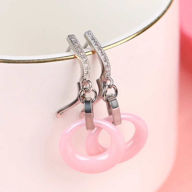 Ceramic Crystal Women Earrings Long Earrings Fashion Stud Earrings Charming Fashion Jewelry Made By Healthy Pink Black Ceramic