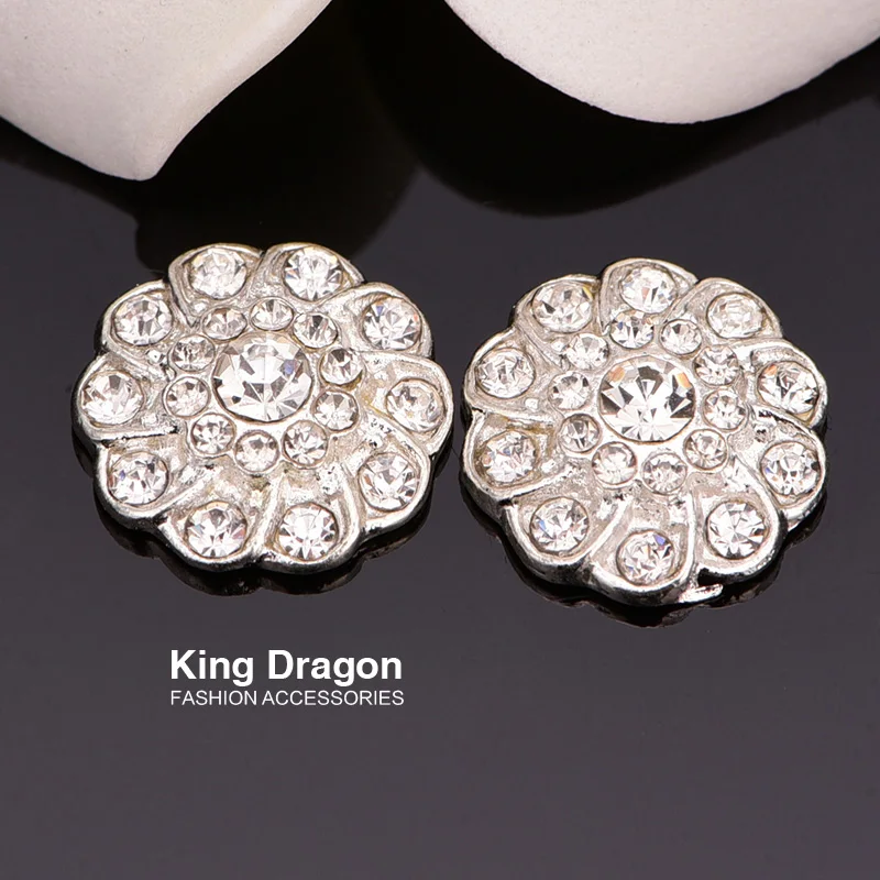 King Dragon Clear Rhinestone Embellishment Used On Decoration 13MM 5PCS/Lot Silver Color As Flower Center Flat Back KD24