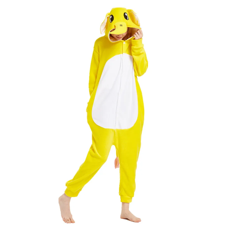 

Adults Polar Fleece Kigurumi Yellow Elephant Women's and Men's Onesies Pajamas Cosplay Costume for Halloween and Carnival Party