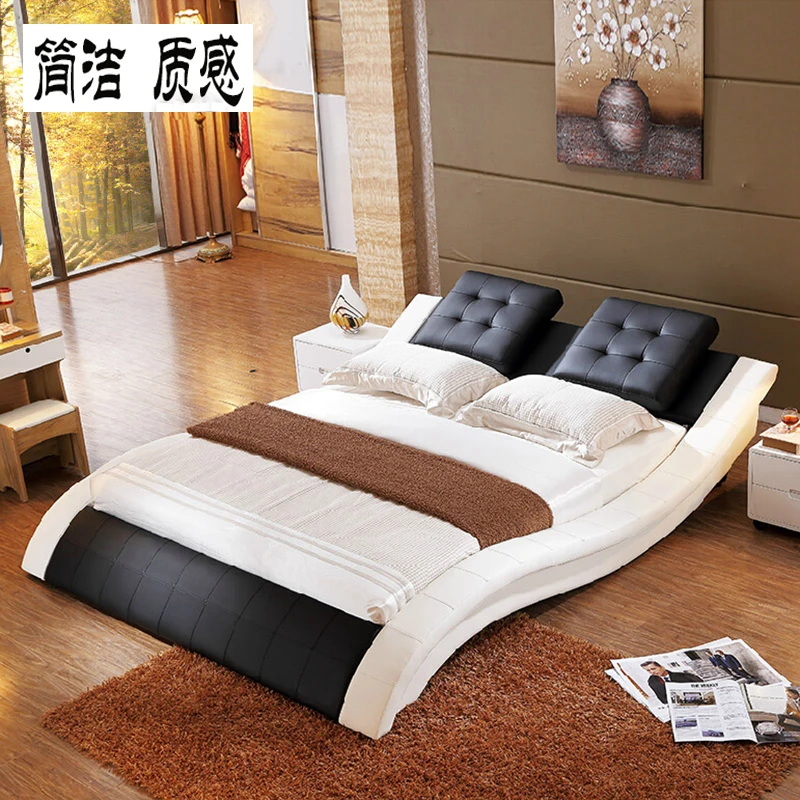 2020 moderne design weiche leder bett 150 oder 180 optional
