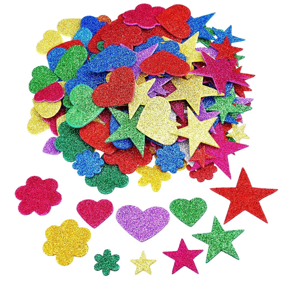 XRHYY Glitter Stickers Self-Adhesive Stickers Star/Hear/Flower Shape For Scrapbooking Greeting Cards Kids' Craft School & Home