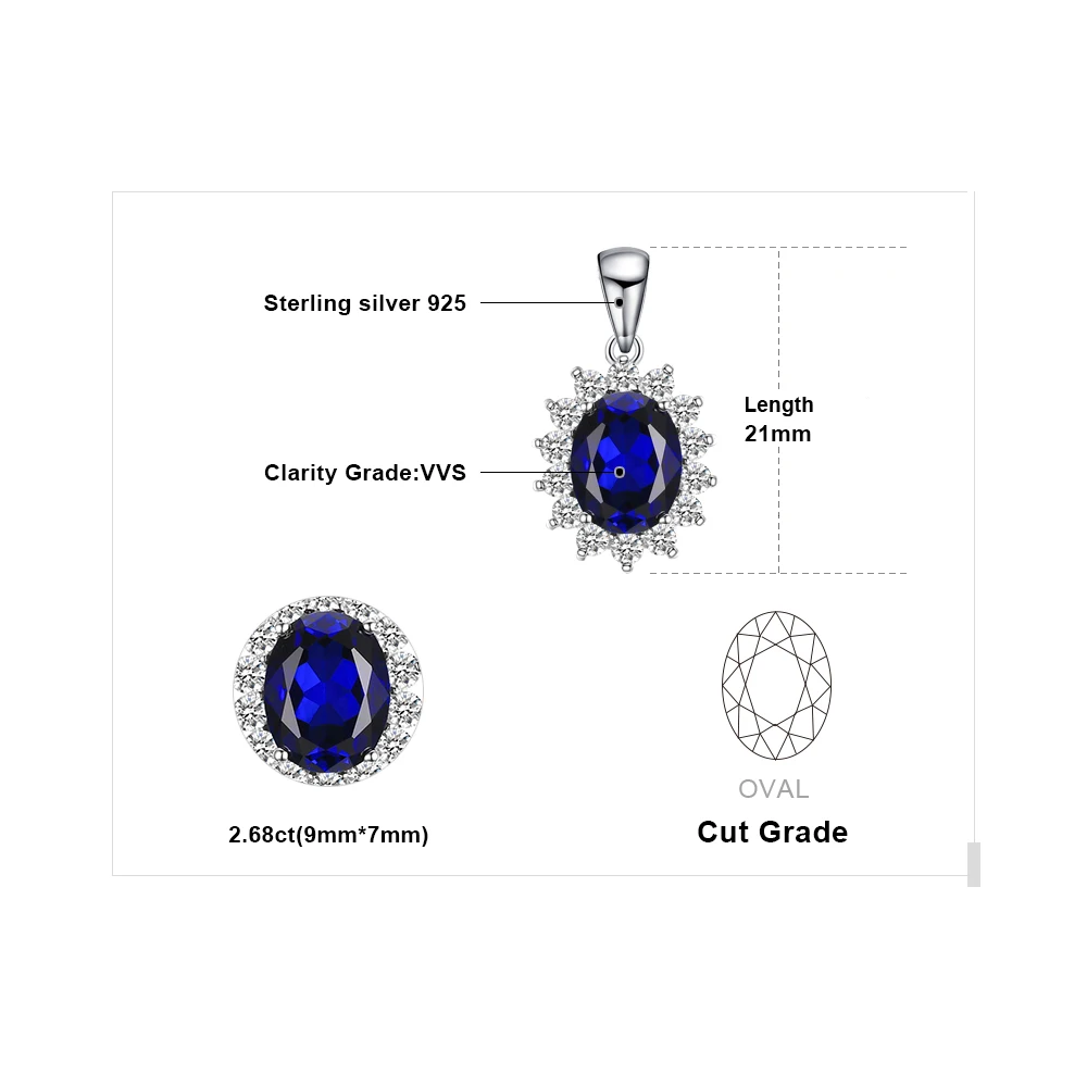JewelryPalace-colgante de Plata de Ley 925 con rubí de zafiro azul para mujer, joya sin cadena, con Esmeralda simulada, Princesa Diana