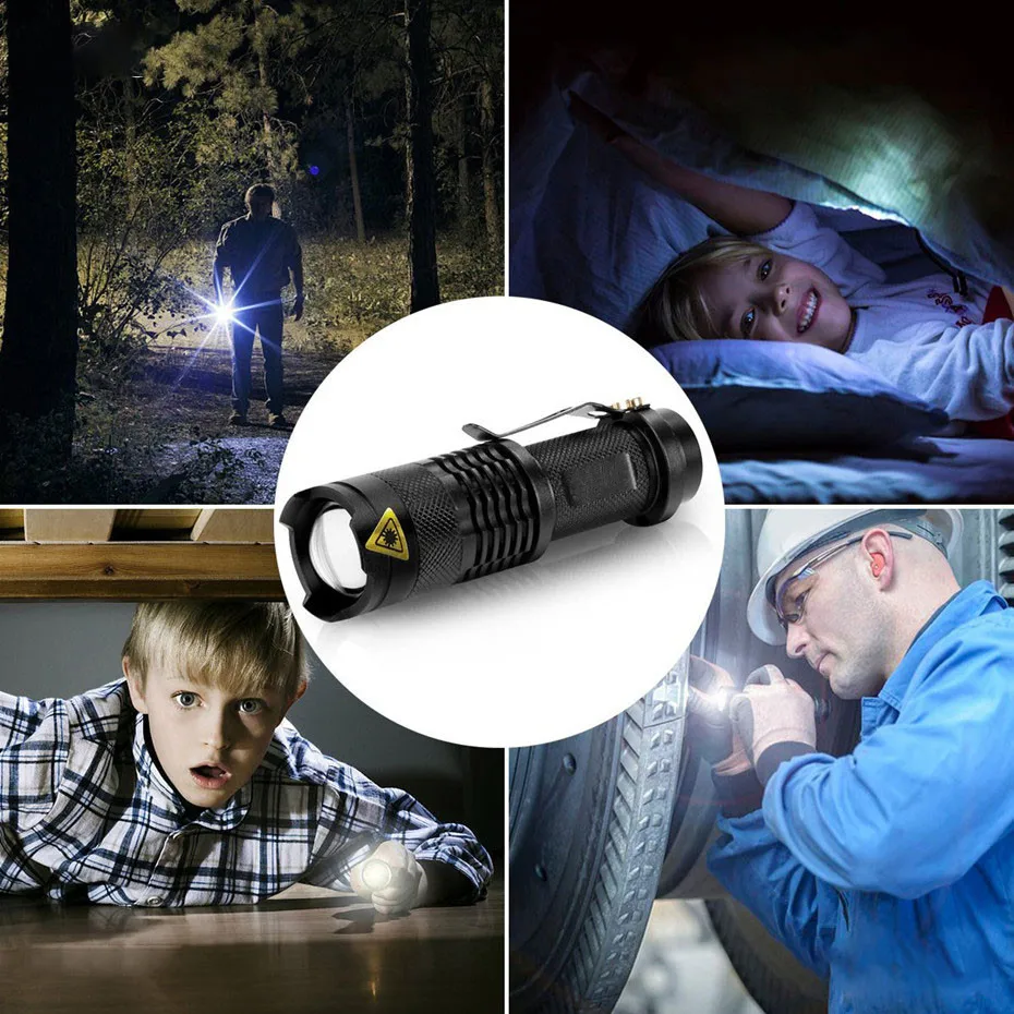 Mini LED Flashlight 1000LM Q5 LED Torch 3 Mode Waterproof Adjustable Focus Zoom Flash Light Lamp use 14500 or AA battery
