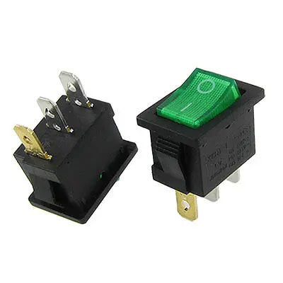10 шт. AC 6A/250В 10А/125В зеленый свет ВКЛ-ВЫКЛ I/O SPST защелкивающийся клавишный переключатель 3Pin