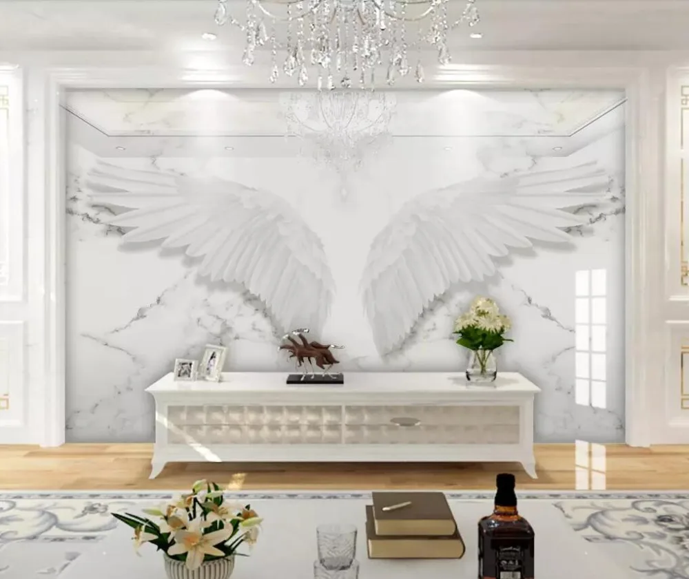 

Modern simple abstract jazz white marble wings mural background wall