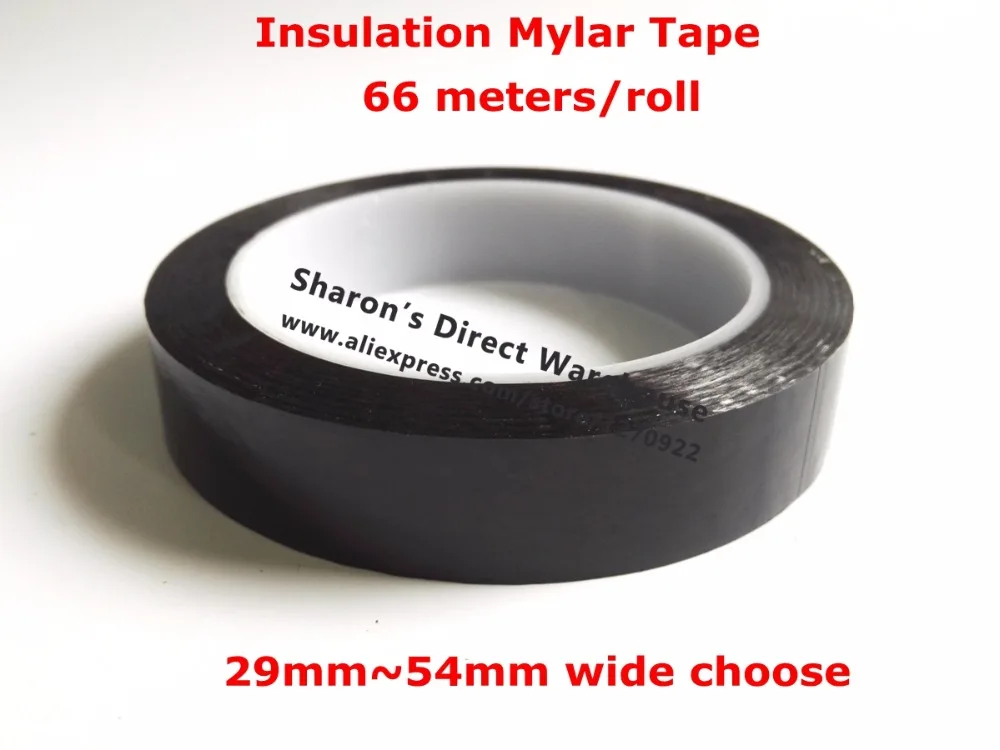 

66M/roll 29mm~54mm Width PET High-temp Withstand Insulate Anti-Flame Adhesive Mylar Tape for Transformer Coil Wrap black