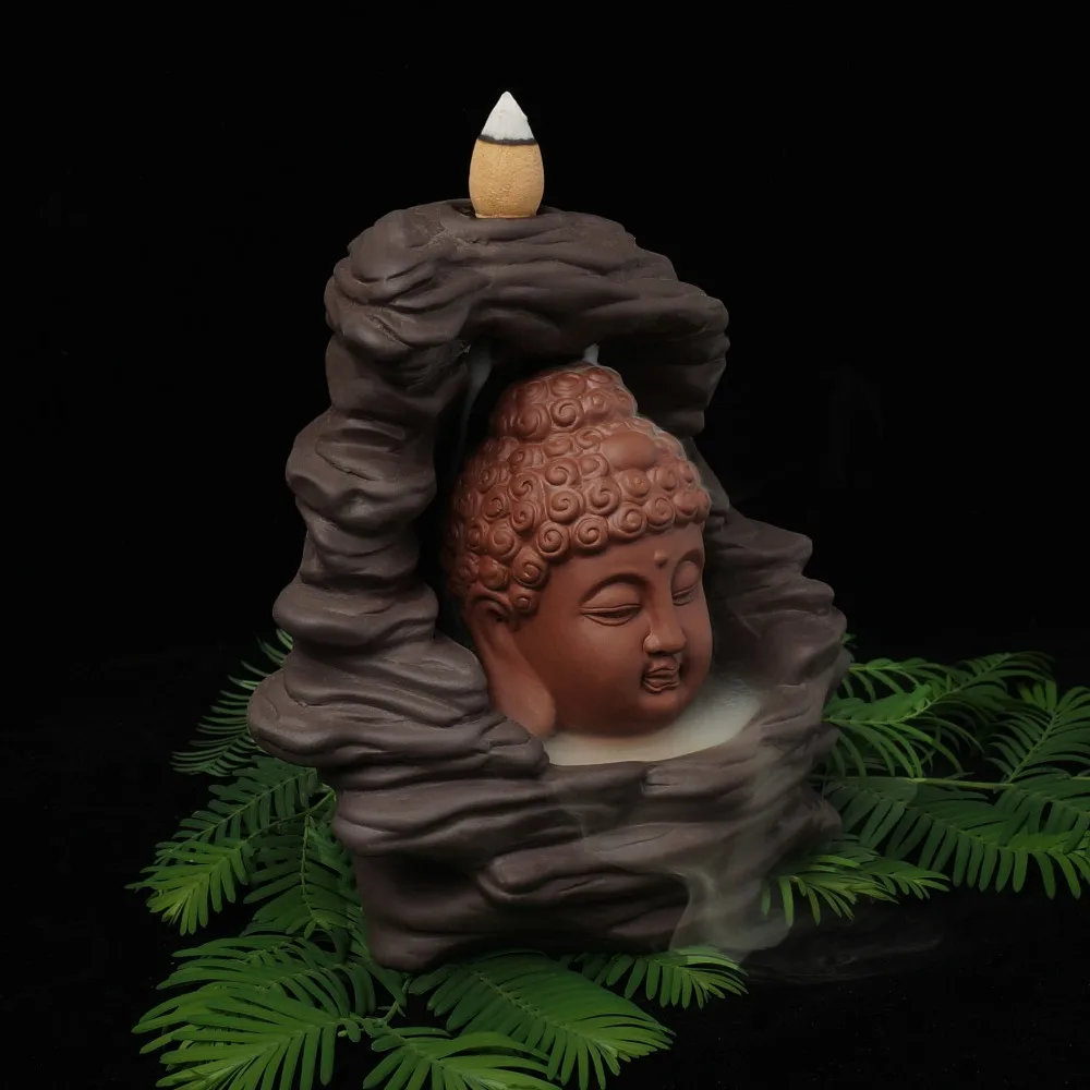 Ceramic Buddha Head incense burner backflow incense burner buddha statues home decor sandalwood incense base 20pc incense free