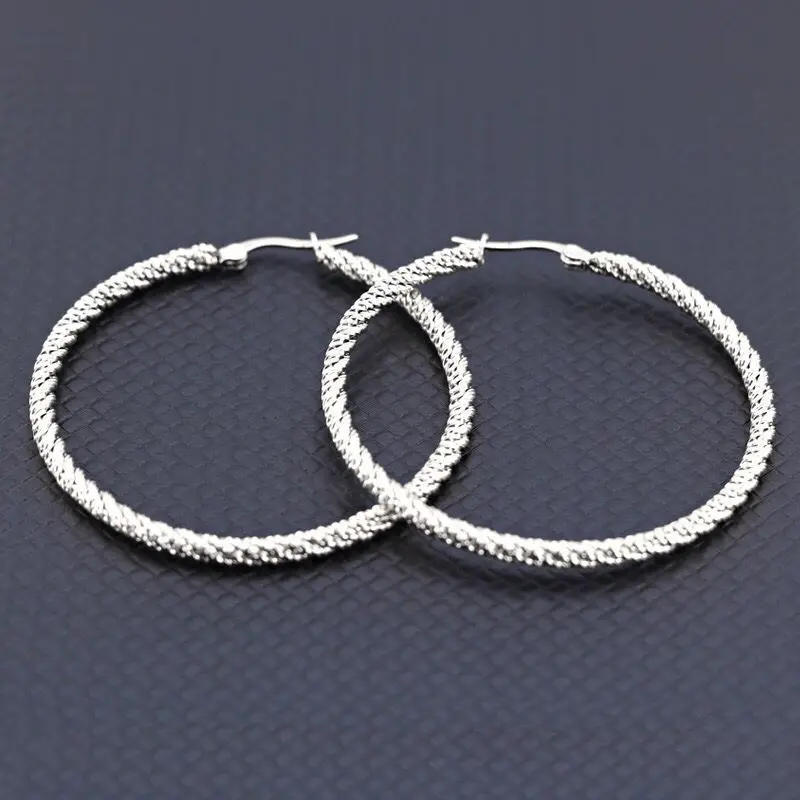 Wholesale Jewelry -- Titanium steel Rope Round Hoop Earrings For Women Jewelry no stone Gold / White / Black Color