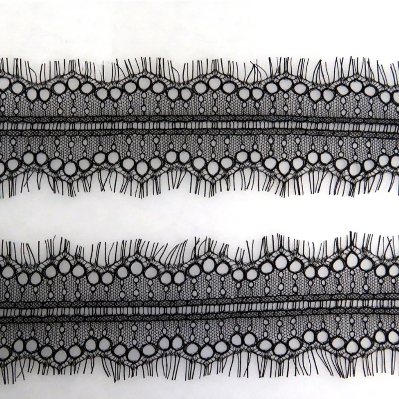 Exquisite Double Edge Eyelet Lace, Eyelash Lace Trim Fabric, DIY Clothing Accessories, Off White and Black, Vogue Wedding