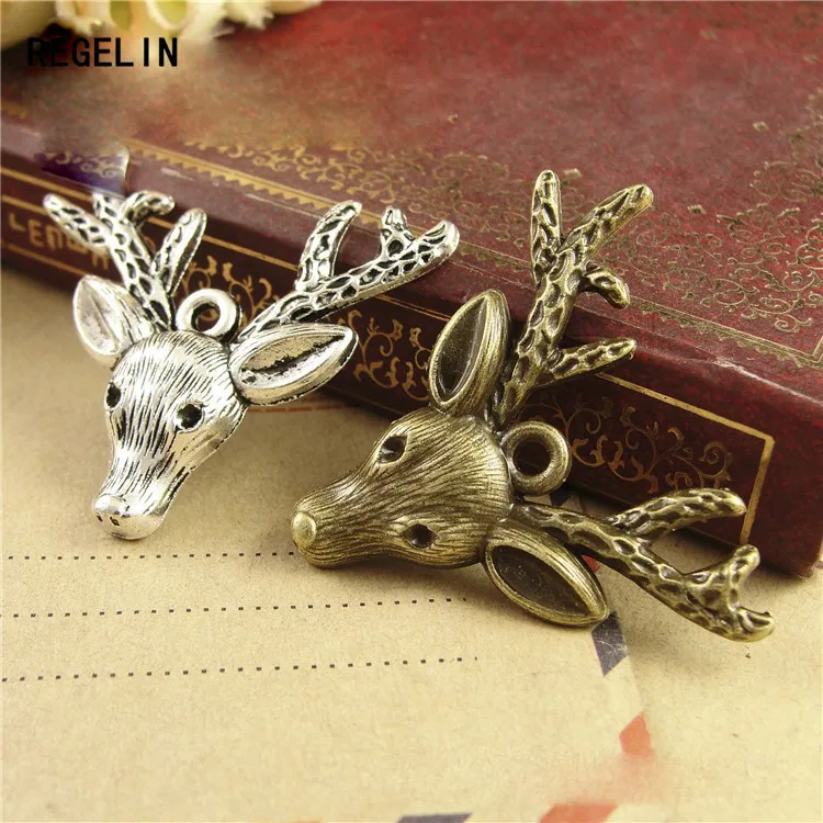 REGELIN Antique Bronze deer head Charm Pendant  10pcs 36x37mm for Diy Necklace Jewelry Accessories Making Handmade Craft