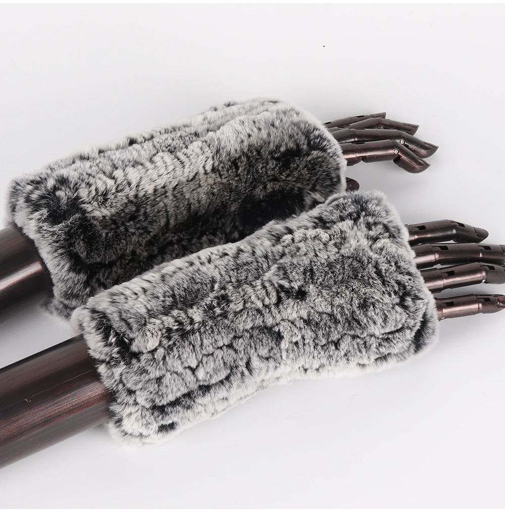 New Women 100% Real Genuine Knitted Rex Rabbit Fur Mittens Winter Warm Lady Real Fur Fingerless Gloves Handmade Knit Fur Mitten