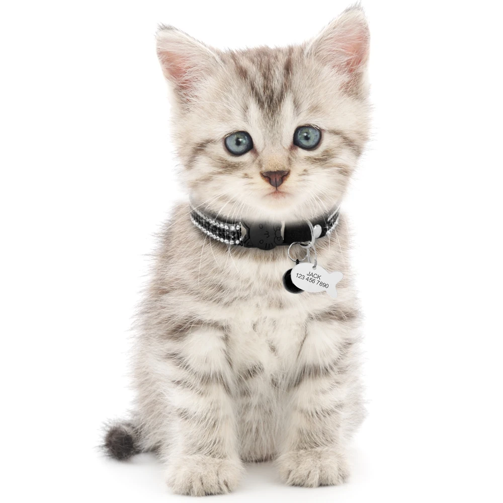 Quick Release Personalized Cat Collar Engraved Name ID Tag Collar Adjustable Cute Custom Kitten Collars For Small Dogs Cats