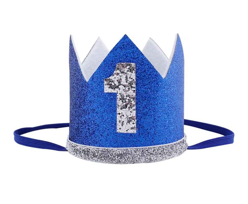 Boy Blue Silver First Birthday Hat Girl Gold Pink Priness Crown Number 1st 2 3 Year Old Party Hat Glitter Birthday Headband