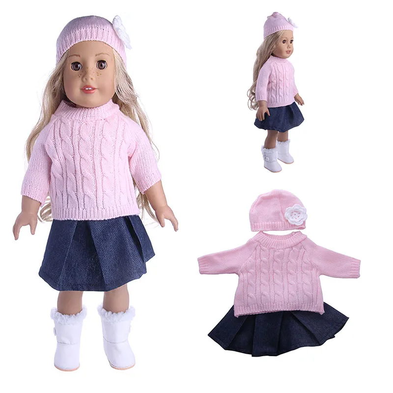 

Fashion Sweater Suit Dress Fit 18inch Doll Clothes Sweater Skirt Hat Set