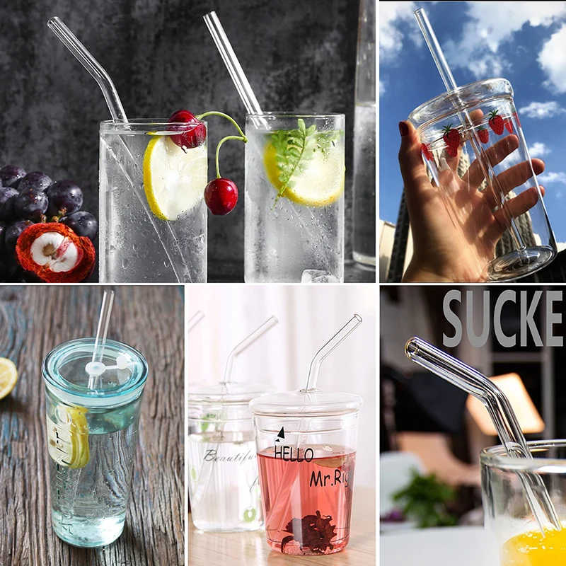 100PCS Glass Straws Clear Bent 20cm x 8 mm Drinking Straws Reusable Straws Healthy, Reusable, Eco Friendly