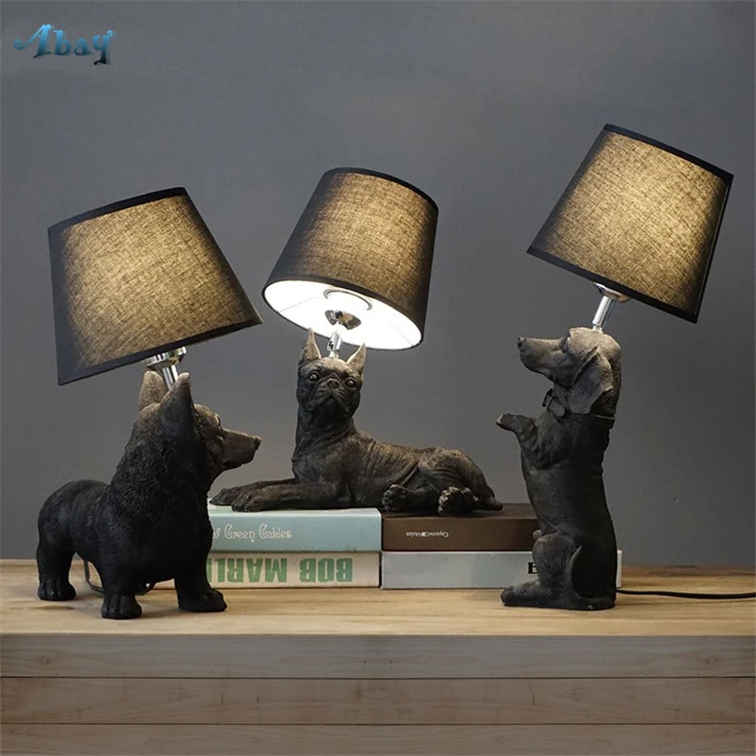 Designer Nordic Danish Puppy Table Lamps Retro Bedroom Bedside Study Decorative Desk Lights Children Room Resin Animal Fixtures