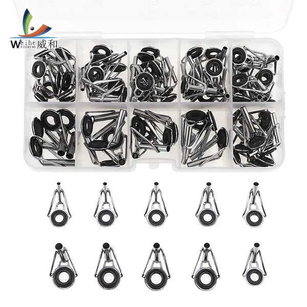 80pcs Fishing Rod Top Guide Tip Set Stainless Steel & Ceramic DIY Eye Rings Circle Pole Repair Kit Fishing Tackle Box