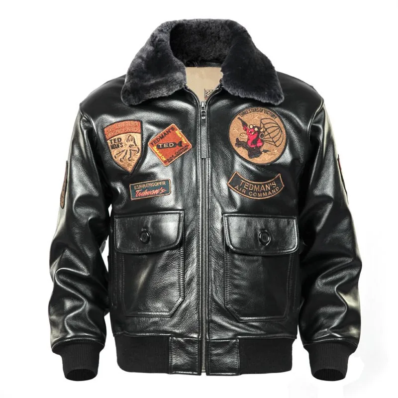 

2023 USAF Genuine G1 Leather Pilot Jacket Wool Collar Thick Cowhide Winter Russian Aviator Leather Coat Customized Plus Size XXL