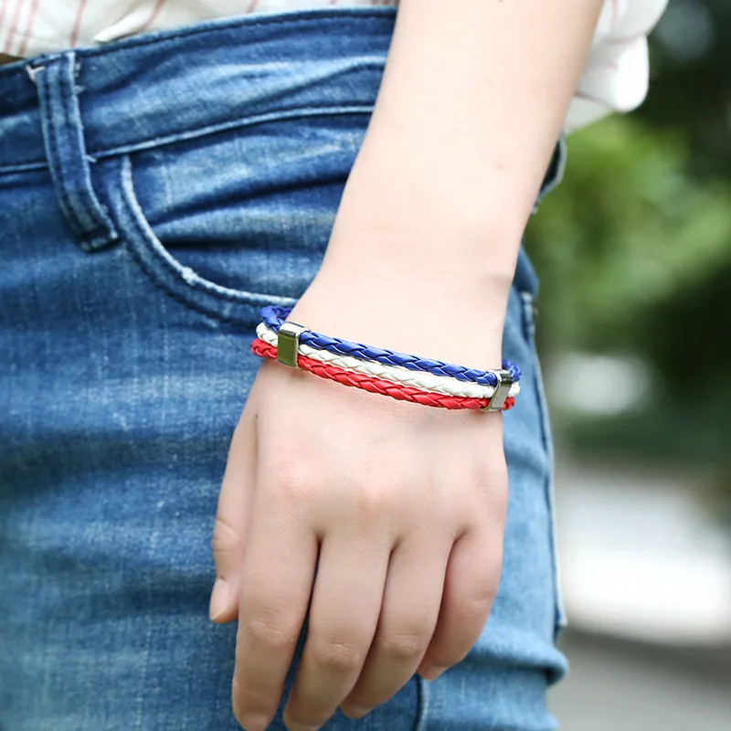 2023 Hot Sales! Fashion Spain Russia France Brazil Germany Flag Leather Team Bracelets for Men women Football Fans Couples Male