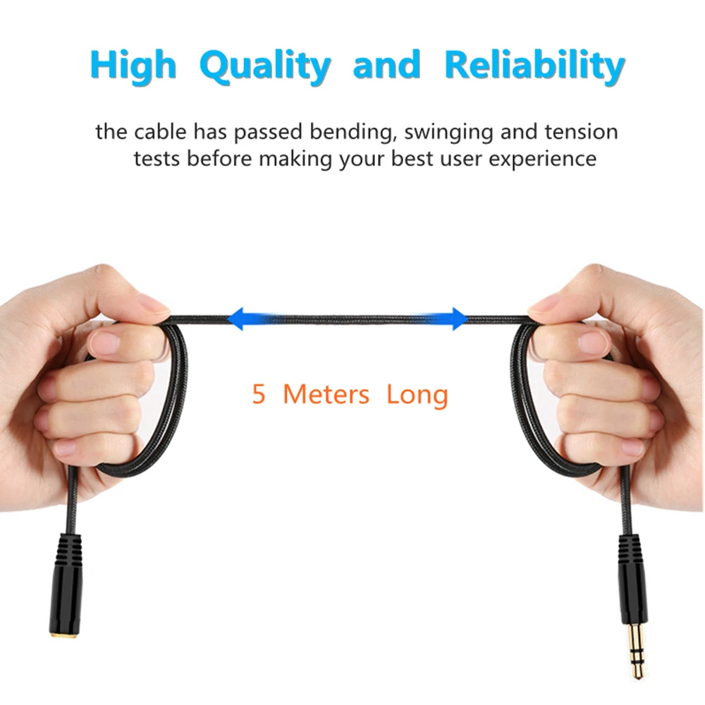 5M Stereo AUX Audio Headphone Extension Cables 3.5mm Mini Jack Male to Female Extension Earphone Line for Computer Mobile Phone