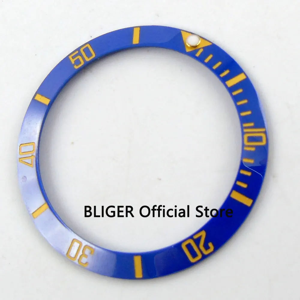 BLIGER 38mm Watch Ceramic Bezel Insert Blue With Golden Marks Fit 40mm Automatic Case Parts