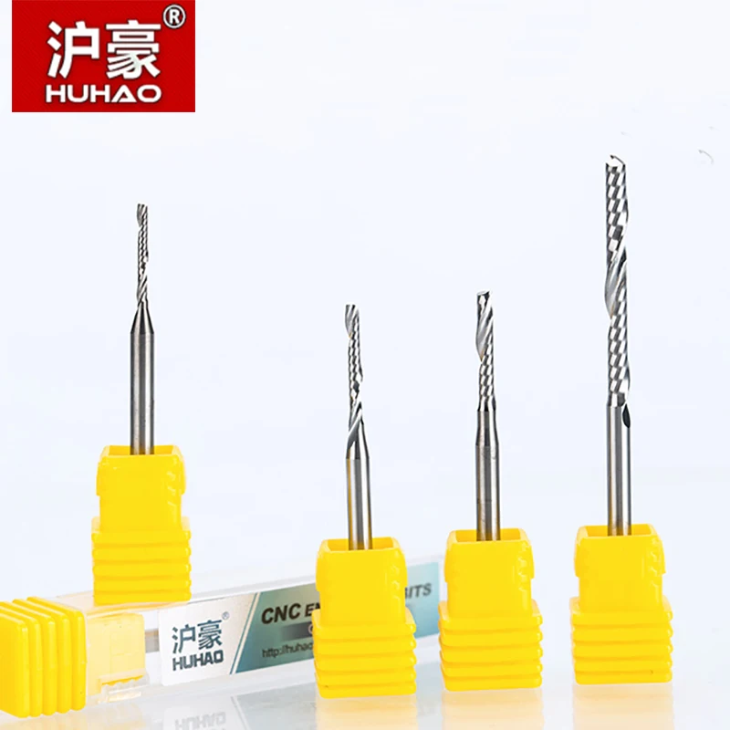 HUHAO 1PC 3.175mm Single Flute Spiral  router bits CNC end mill For MDF Tungsten Carbide Milling Cutter tugster steel cnc tools