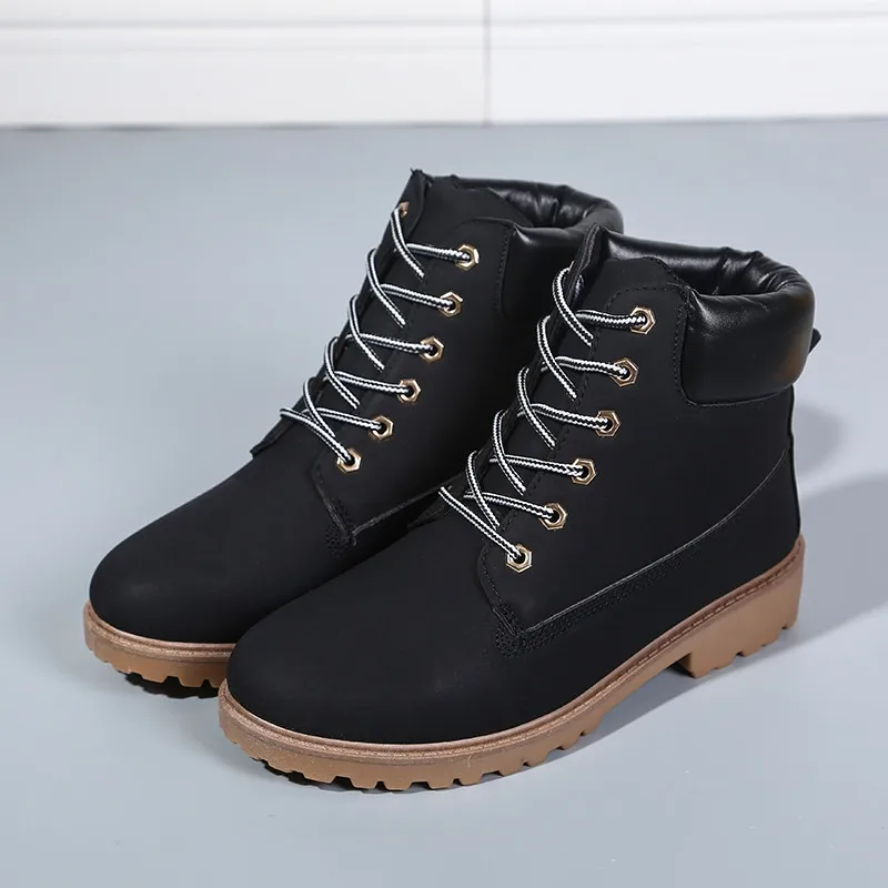 Winter Fashion Motocycle Booties Camouflage Pu Leather Waterproof Women Winter Ankle Boots Solid Flat Boots