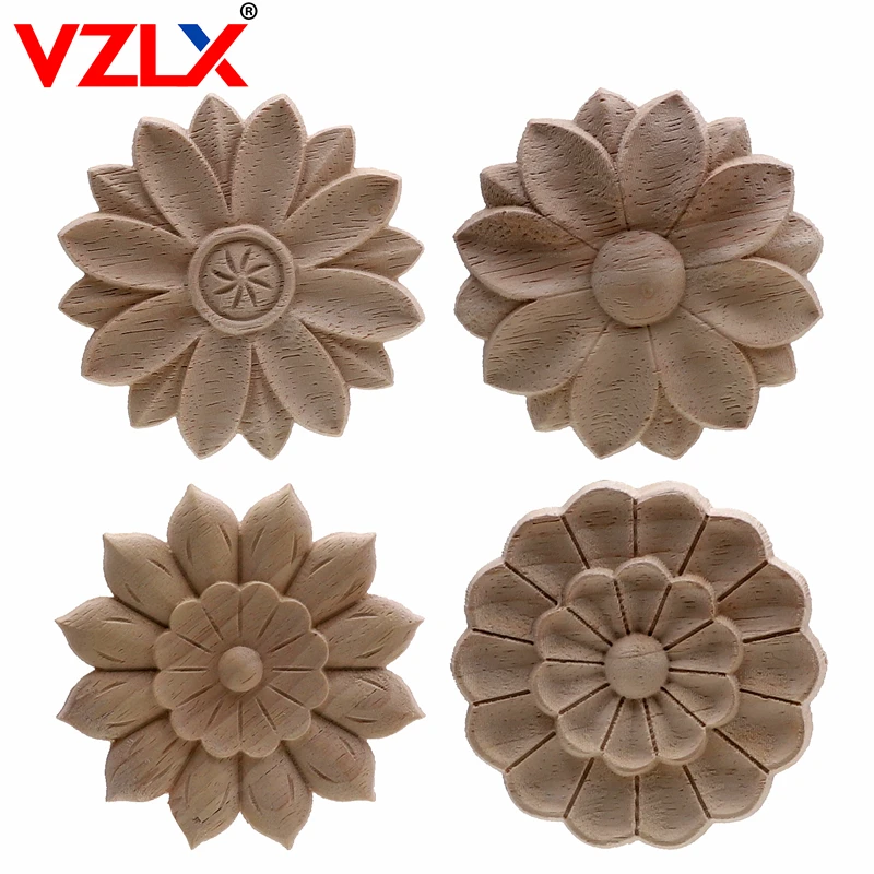 VZLX Vintage Floral Woodcarving Corner Appliques Frame Wall Furniture Woodcarving Decorative Wood Figurines Crafts Home Decor