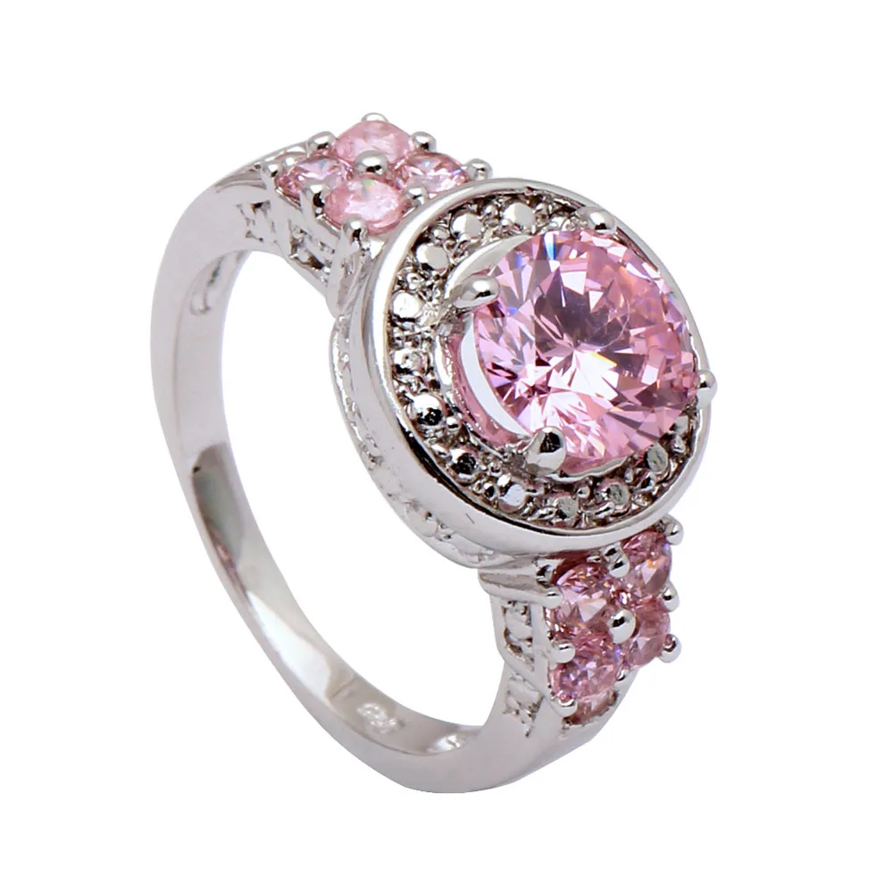 

Hainon Fashion Pink Crystal Engagement Rings for Women Cubic Zirconia Luxury Brand Wedding Rings Silver Color Jewery Gifts