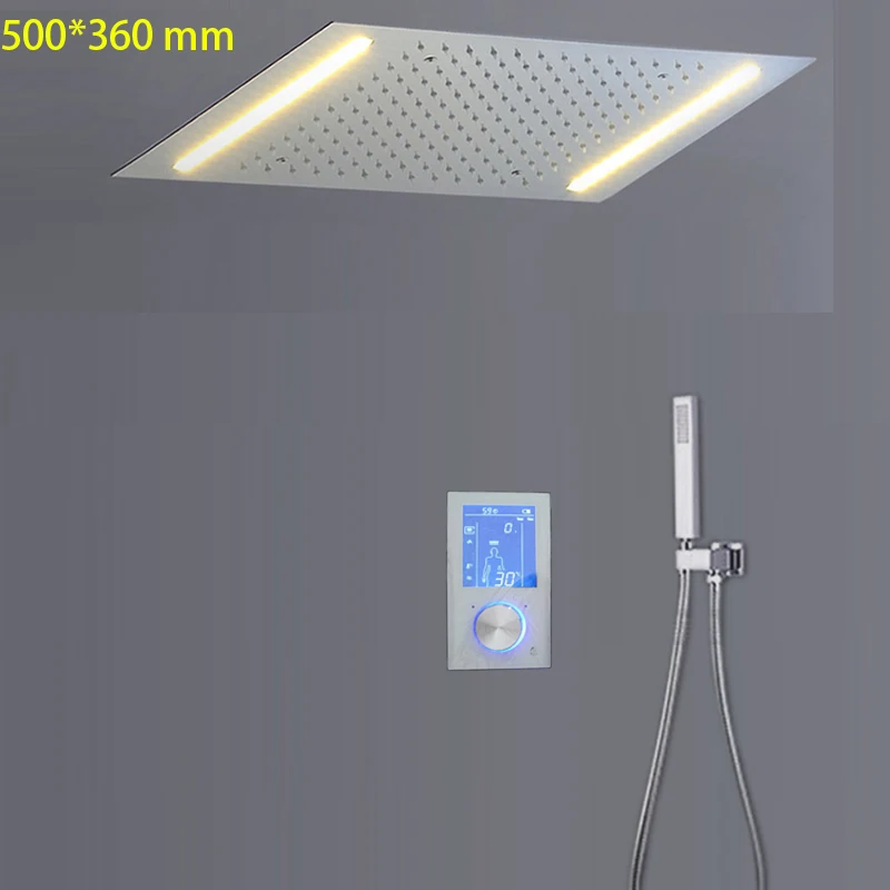 

Digital Polished Rainfall Shower Panel Smart Touchscreen Thermostat System Faucet Set LED Shower Head 304SUS Light Need To Power