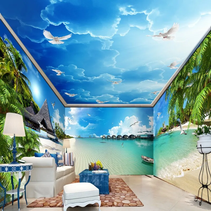 beibehang blue sea coast beach costom wall Modern mural wallpaper 3d living room TV backdrop papel de parede 3d photo wall paper