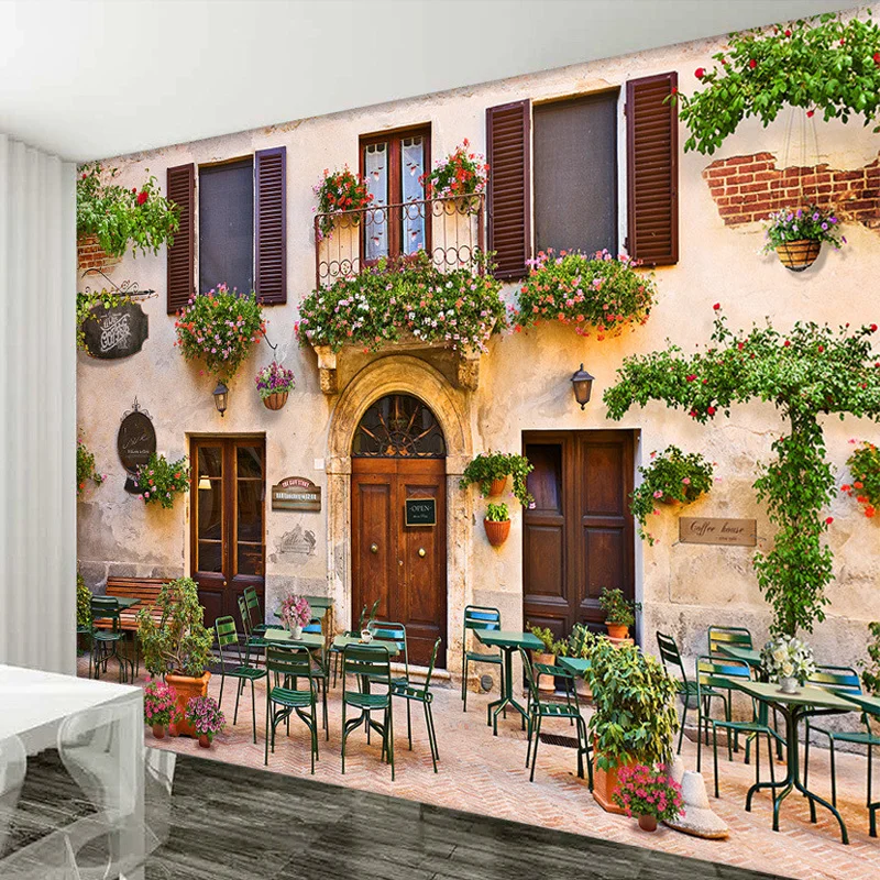 Custom 3D Photo Wallpaper European Style Retro Street Cafe Restaurant Backdrop Decoration Mural Wall Paper Papel De Parede Sala